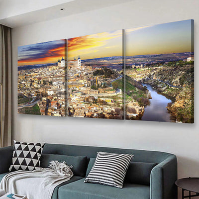 Beautiful Sunset Over Old Toledo Spain Landscape, Multi Canvas Wall Art Ideas, Multi Pieces Canvas Prints, 3Pcs 5Pcs Multi Panel Wall Art