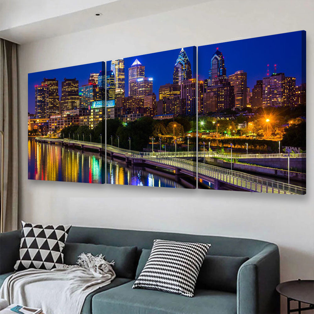Bridge In Philadelphia Pennsylvania Landscape, Multi Canvas Wall Art Ideas, Multi Pieces Canvas Prints, 3Pcs 5Pcs Multi Panel Wall Art