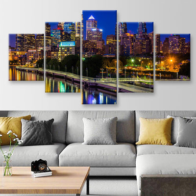 Bridge In Philadelphia Pennsylvania Landscape, Multi Canvas Wall Art Ideas, Multi Pieces Canvas Prints, 3Pcs 5Pcs Multi Panel Wall Art