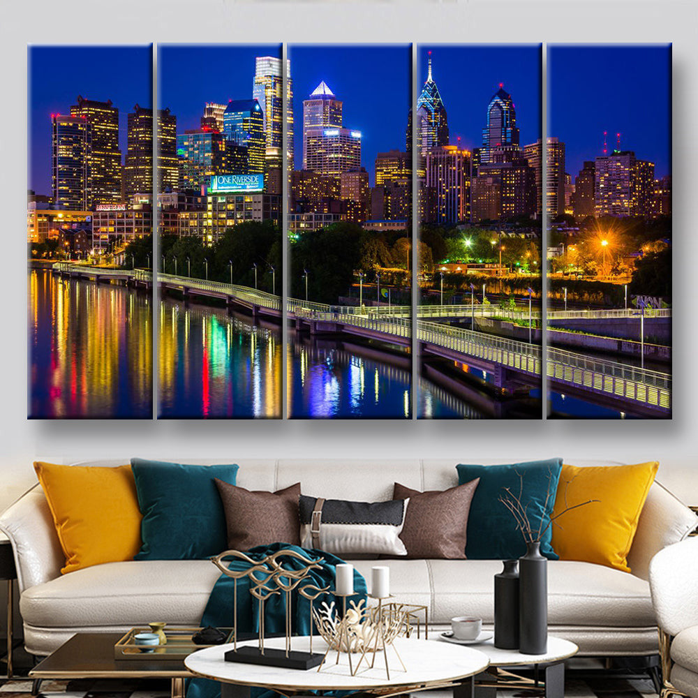 Bridge In Philadelphia Pennsylvania Landscape, Multi Canvas Wall Art Ideas, Multi Pieces Canvas Prints, 3Pcs 5Pcs Multi Panel Wall Art