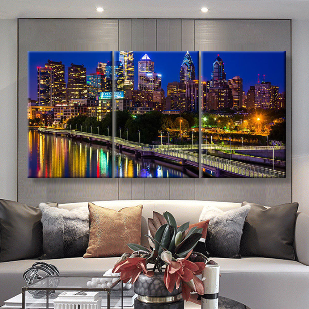 Bridge In Philadelphia Pennsylvania Landscape, Multi Canvas Wall Art Ideas, Multi Pieces Canvas Prints, 3Pcs 5Pcs Multi Panel Wall Art