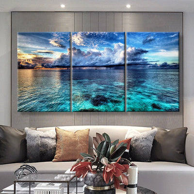 Cloudy Beach Landscape, Multi Canvas Wall Art Ideas, Multi Pieces Canvas Prints, 3Pcs 5Pcs Multi Panel Wall Art