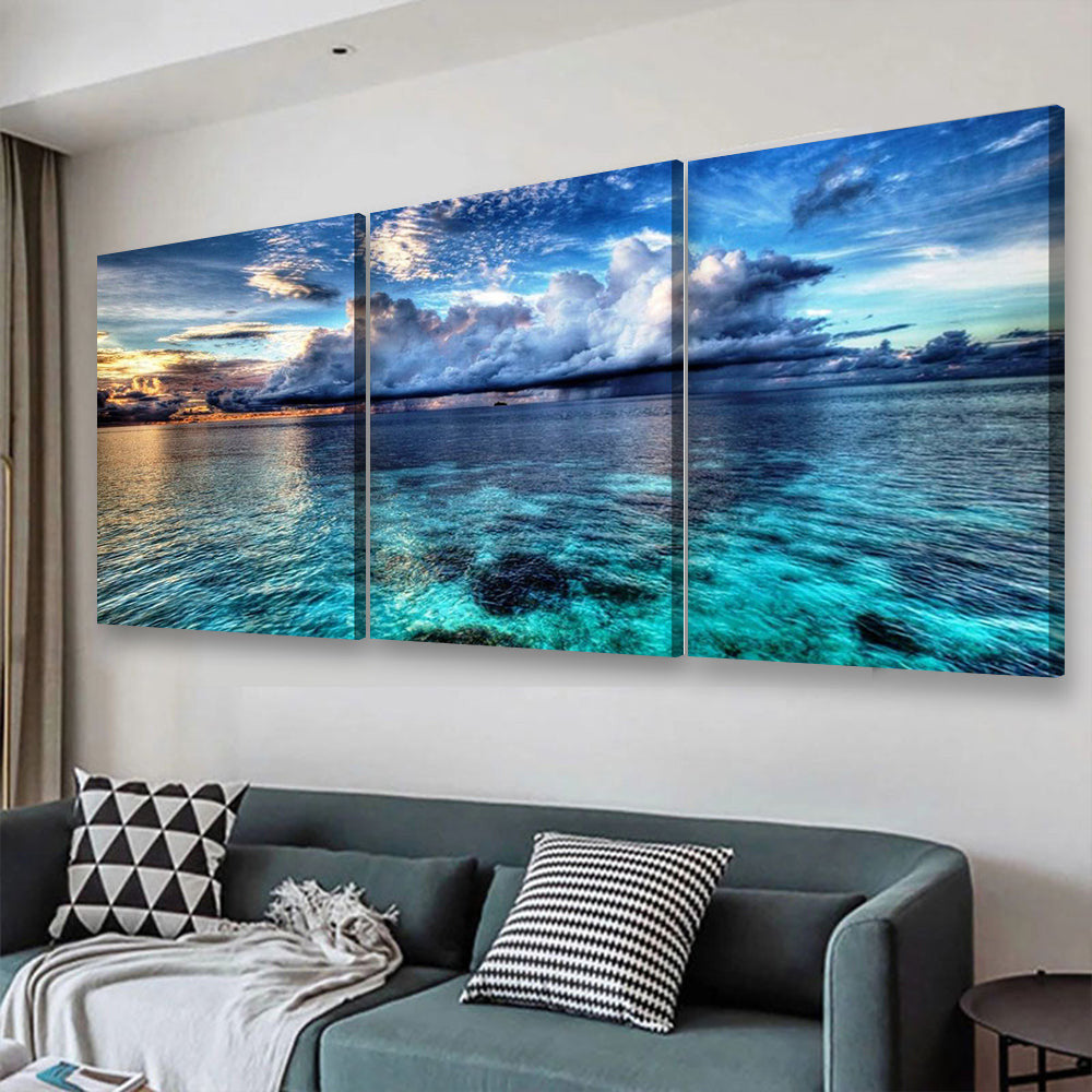 Cloudy Beach Landscape, Multi Canvas Wall Art Ideas, Multi Pieces Canvas Prints, 3Pcs 5Pcs Multi Panel Wall Art