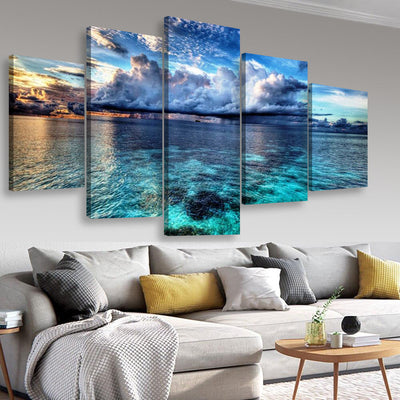 Cloudy Beach Landscape, Multi Canvas Wall Art Ideas, Multi Pieces Canvas Prints, 3Pcs 5Pcs Multi Panel Wall Art