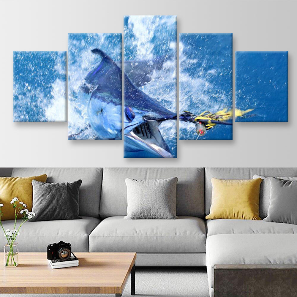 Jumping Marlin Billfish Sailfish Swordfish Fishing, Multi Canvas Wall Art Ideas, Multi Pieces Canvas Prints, 3Pcs 5Pcs Multi Panel Wall Art