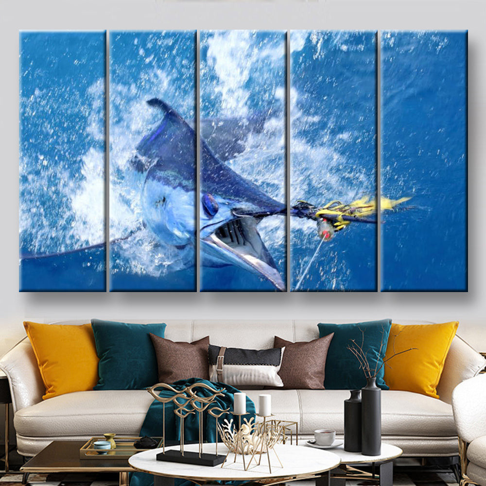 Jumping Marlin Billfish Sailfish Swordfish Fishing, Multi Canvas Wall Art Ideas, Multi Pieces Canvas Prints, 3Pcs 5Pcs Multi Panel Wall Art