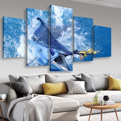 Jumping Marlin Billfish Sailfish Swordfish Fishing, Multi Canvas Wall Art Ideas, Multi Pieces Canvas Prints, 3Pcs 5Pcs Multi Panel Wall Art