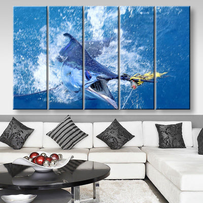 Jumping Marlin Billfish Sailfish Swordfish Fishing, Multi Canvas Wall Art Ideas, Multi Pieces Canvas Prints, 3Pcs 5Pcs Multi Panel Wall Art