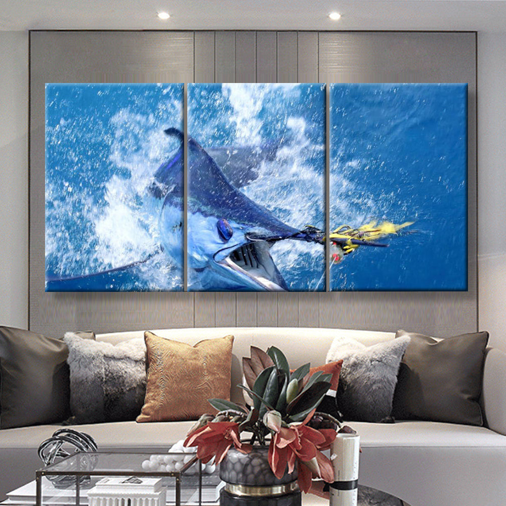 Jumping Marlin Billfish Sailfish Swordfish Fishing, Multi Canvas Wall Art Ideas, Multi Pieces Canvas Prints, 3Pcs 5Pcs Multi Panel Wall Art