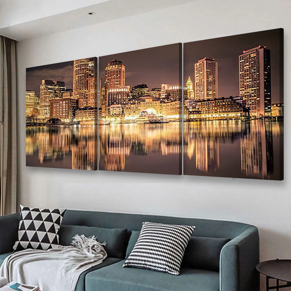 Boston Skyline Landscape, Multi Canvas Wall Art Ideas, Multi Pieces Canvas Prints, 3Pcs 5Pcs Multi Panel Wall Art