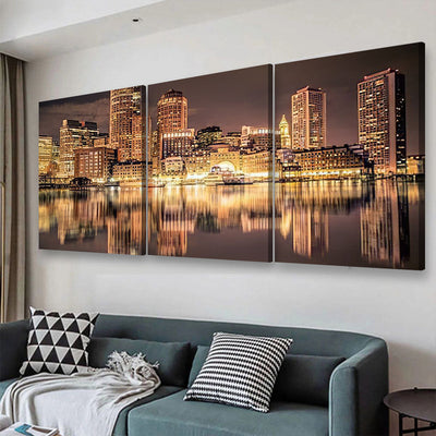 Boston Skyline Landscape, Multi Canvas Wall Art Ideas, Multi Pieces Canvas Prints, 3Pcs 5Pcs Multi Panel Wall Art