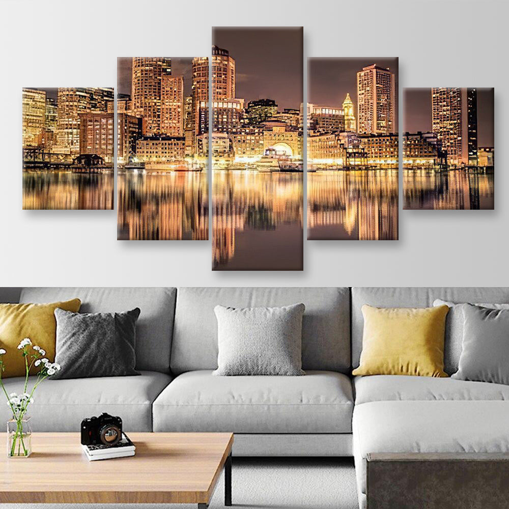 Boston Skyline Landscape, Multi Canvas Wall Art Ideas, Multi Pieces Canvas Prints, 3Pcs 5Pcs Multi Panel Wall Art