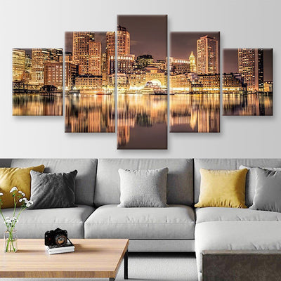 Boston Skyline Landscape, Multi Canvas Wall Art Ideas, Multi Pieces Canvas Prints, 3Pcs 5Pcs Multi Panel Wall Art
