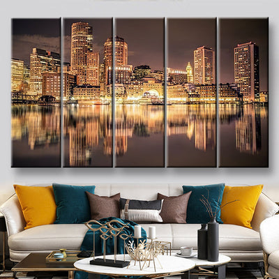 Boston Skyline Landscape, Multi Canvas Wall Art Ideas, Multi Pieces Canvas Prints, 3Pcs 5Pcs Multi Panel Wall Art