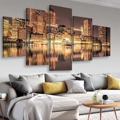 Boston Skyline Landscape, Multi Canvas Wall Art Ideas, Multi Pieces Canvas Prints, 3Pcs 5Pcs Multi Panel Wall Art