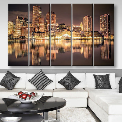 Boston Skyline Landscape, Multi Canvas Wall Art Ideas, Multi Pieces Canvas Prints, 3Pcs 5Pcs Multi Panel Wall Art