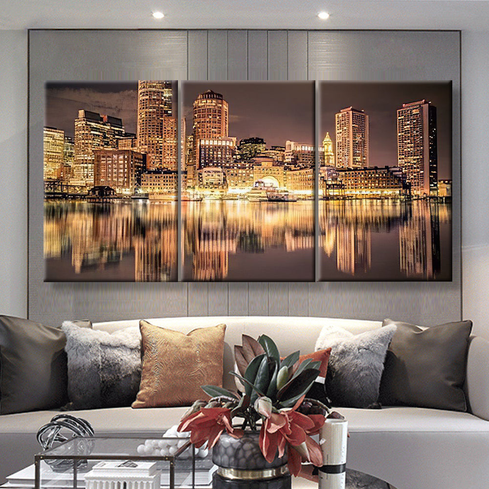 Boston Skyline Landscape, Multi Canvas Wall Art Ideas, Multi Pieces Canvas Prints, 3Pcs 5Pcs Multi Panel Wall Art