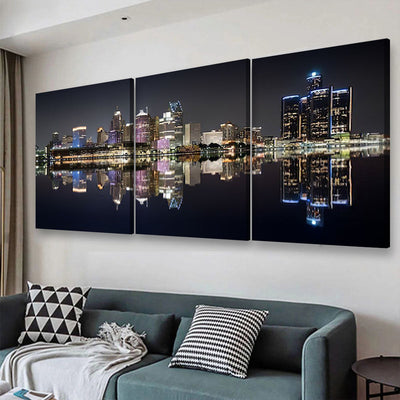 Detroit Cityscape Landscape, Multi Canvas Wall Art Ideas, Multi Pieces Canvas Prints, 3Pcs 5Pcs Multi Panel Wall Art