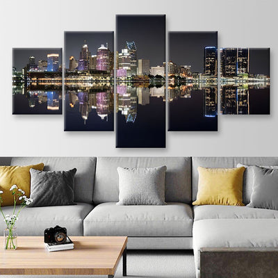 Detroit Cityscape Landscape, Multi Canvas Wall Art Ideas, Multi Pieces Canvas Prints, 3Pcs 5Pcs Multi Panel Wall Art