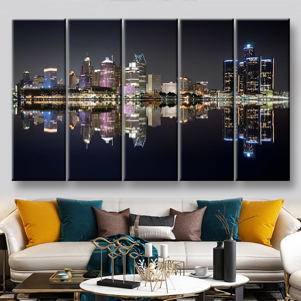 Detroit Cityscape Landscape, Multi Canvas Wall Art Ideas, Multi Pieces Canvas Prints, 3Pcs 5Pcs Multi Panel Wall Art