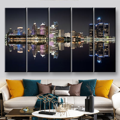Detroit Cityscape Landscape, Multi Canvas Wall Art Ideas, Multi Pieces Canvas Prints, 3Pcs 5Pcs Multi Panel Wall Art
