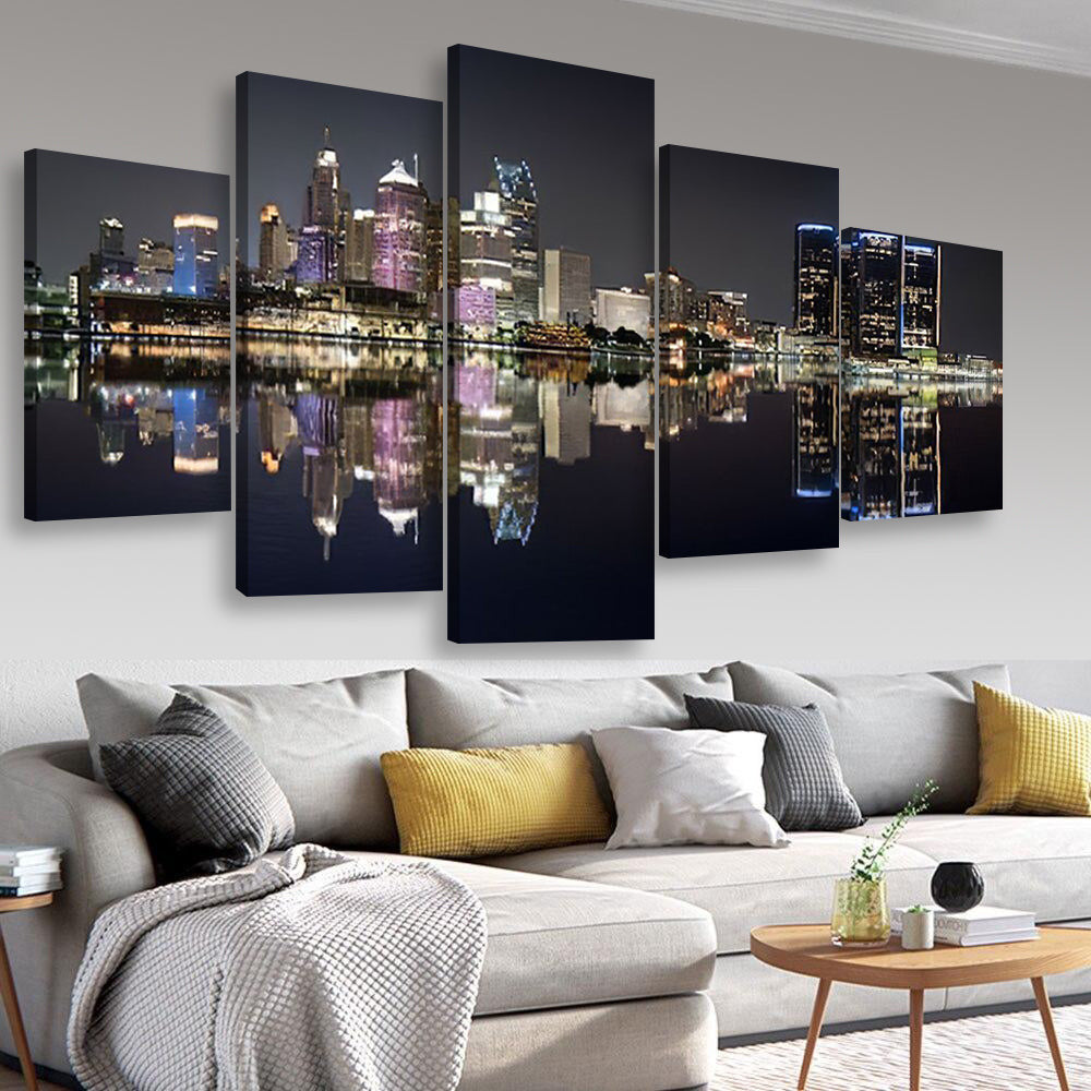 Detroit Cityscape Landscape, Multi Canvas Wall Art Ideas, Multi Pieces Canvas Prints, 3Pcs 5Pcs Multi Panel Wall Art