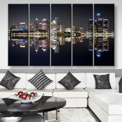 Detroit Cityscape Landscape, Multi Canvas Wall Art Ideas, Multi Pieces Canvas Prints, 3Pcs 5Pcs Multi Panel Wall Art