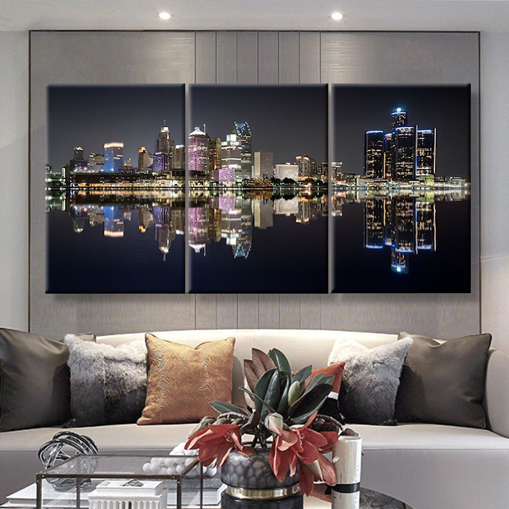 Detroit Cityscape Landscape, Multi Canvas Wall Art Ideas, Multi Pieces Canvas Prints, 3Pcs 5Pcs Multi Panel Wall Art