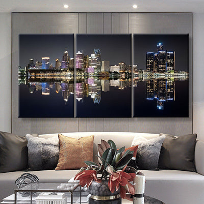 Detroit Cityscape Landscape, Multi Canvas Wall Art Ideas, Multi Pieces Canvas Prints, 3Pcs 5Pcs Multi Panel Wall Art