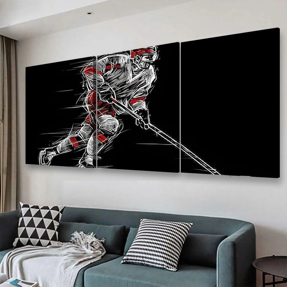 Ice Hockey Player On A Black Background Sports And Recreation, Multi Canvas Wall Art Ideas, Multi Pieces Canvas Prints, 3Pcs 5Pcs Multi Panel Wall Art