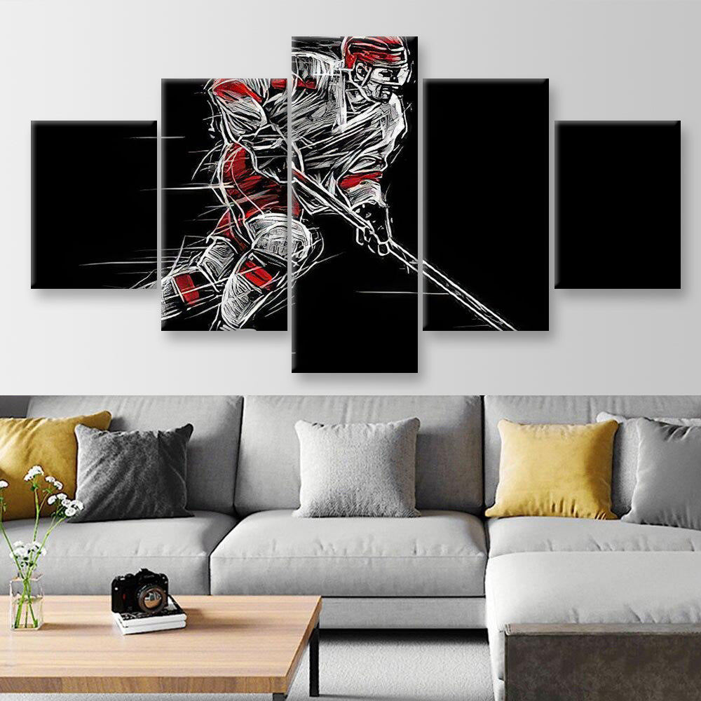 Ice Hockey Player On A Black Background Sports And Recreation, Multi Canvas Wall Art Ideas, Multi Pieces Canvas Prints, 3Pcs 5Pcs Multi Panel Wall Art