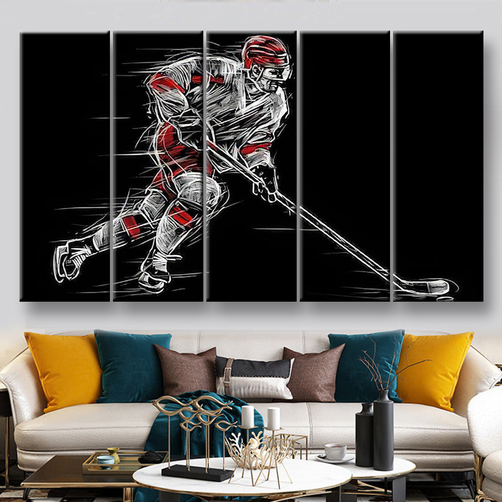 Ice Hockey Player On A Black Background Sports And Recreation, Multi Canvas Wall Art Ideas, Multi Pieces Canvas Prints, 3Pcs 5Pcs Multi Panel Wall Art