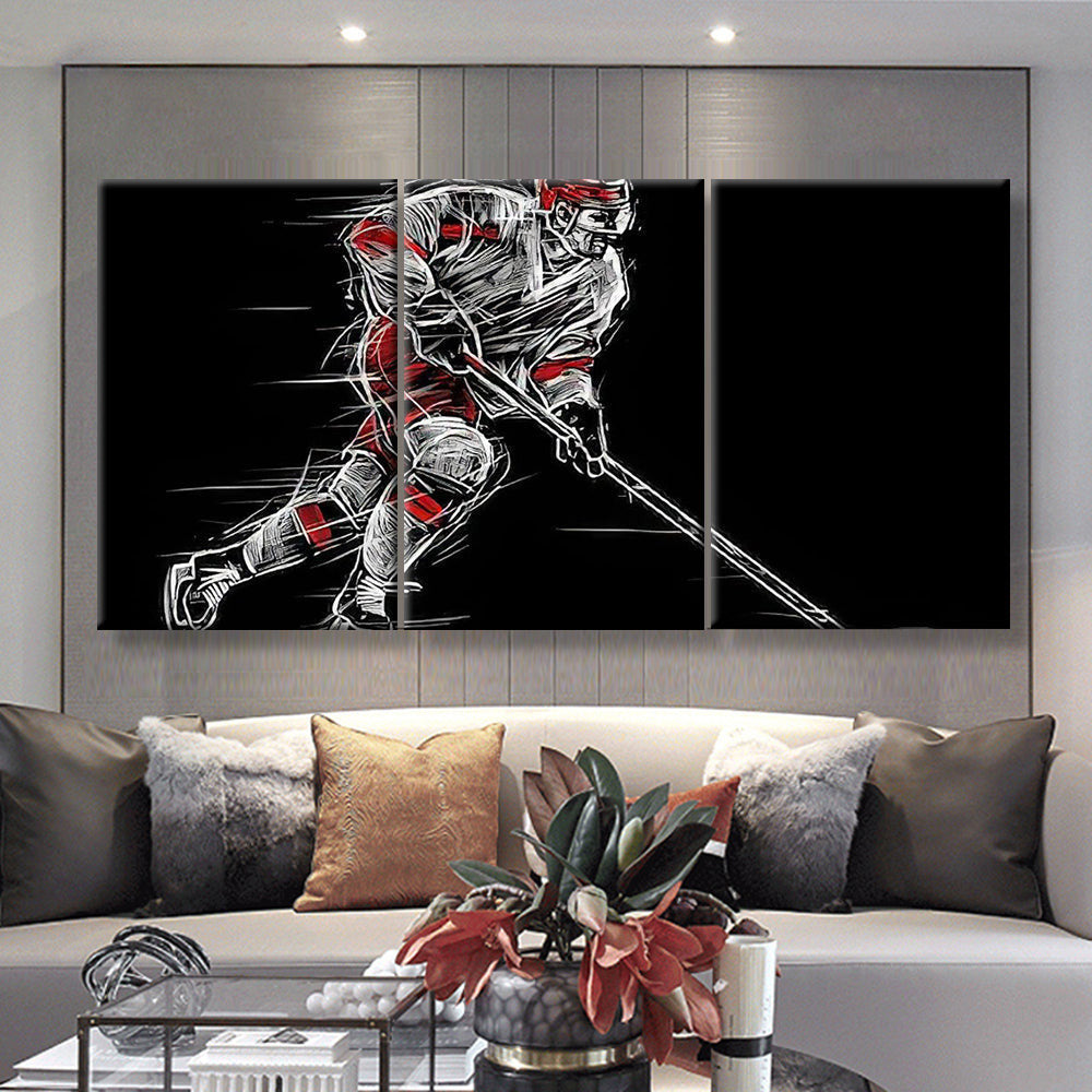 Ice Hockey Player On A Black Background Sports And Recreation, Multi Canvas Wall Art Ideas, Multi Pieces Canvas Prints, 3Pcs 5Pcs Multi Panel Wall Art