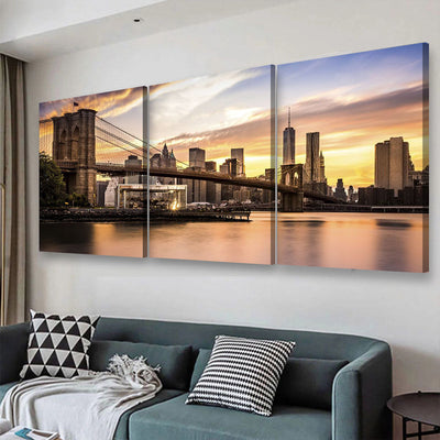 Brooklyn Bridge 2 Landscape, Multi Canvas Wall Art Ideas, Multi Pieces Canvas Prints, 3Pcs 5Pcs Multi Panel Wall Art