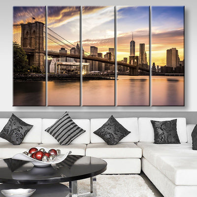 Brooklyn Bridge 2 Landscape, Multi Canvas Wall Art Ideas, Multi Pieces Canvas Prints, 3Pcs 5Pcs Multi Panel Wall Art