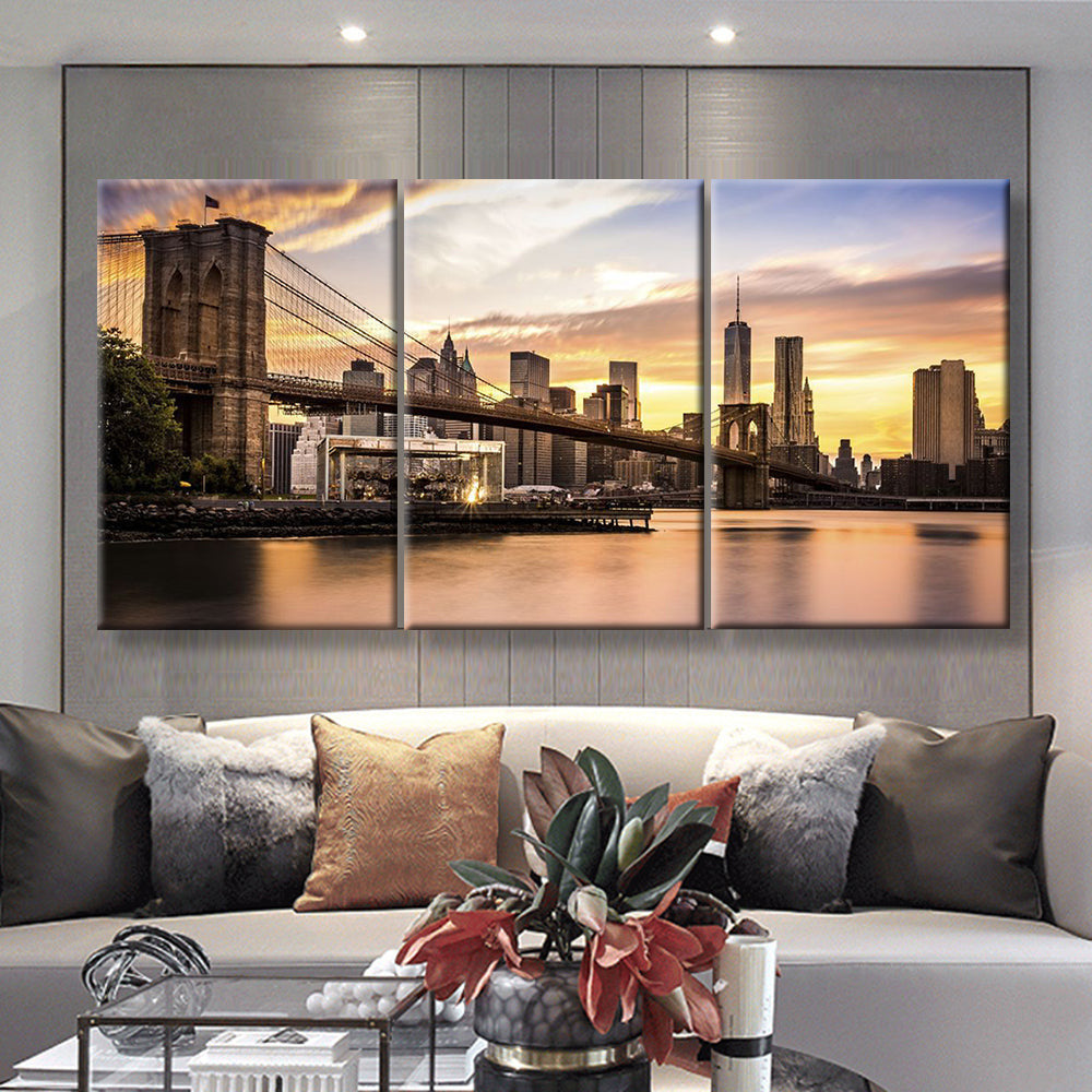 Brooklyn Bridge 2 Landscape, Multi Canvas Wall Art Ideas, Multi Pieces Canvas Prints, 3Pcs 5Pcs Multi Panel Wall Art