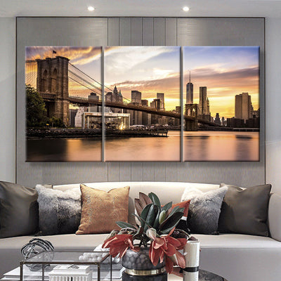Brooklyn Bridge 2 Landscape, Multi Canvas Wall Art Ideas, Multi Pieces Canvas Prints, 3Pcs 5Pcs Multi Panel Wall Art