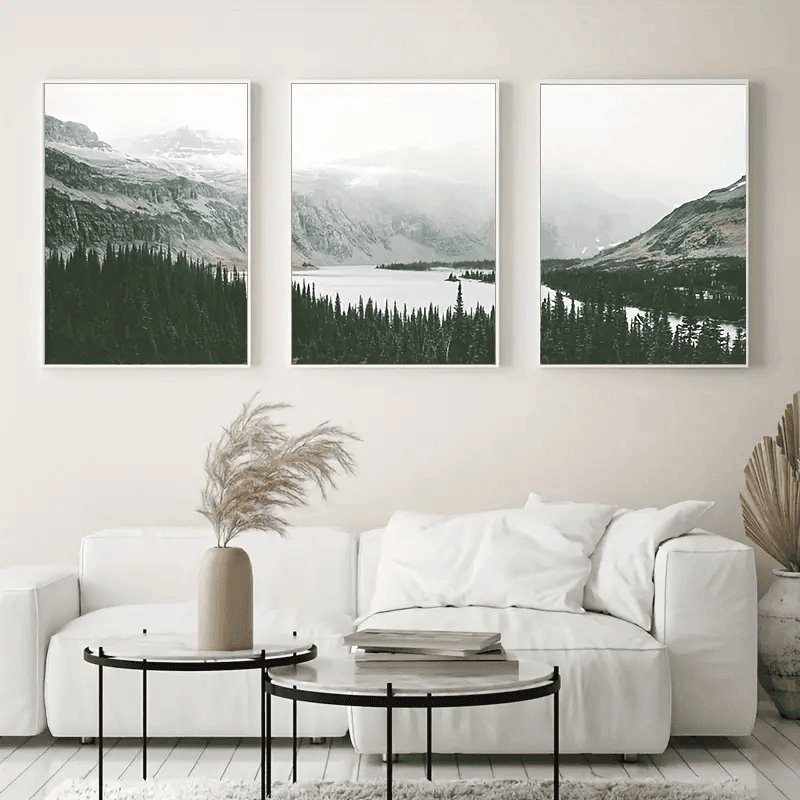 3pcs Mountain Forest Lake Natural Landscape Painting, Canvas Poster, Print Nordic Style Wall Art Picture, Modern Living Room Decoration