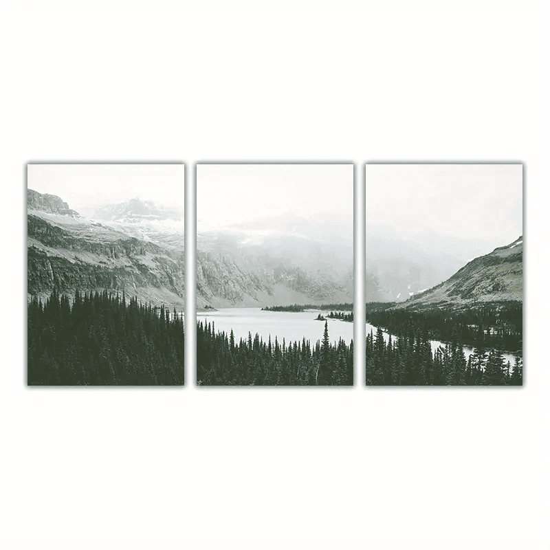 3pcs Mountain Forest Lake Natural Landscape Painting, Canvas Poster, Print Nordic Style Wall Art Picture, Modern Living Room Decoration