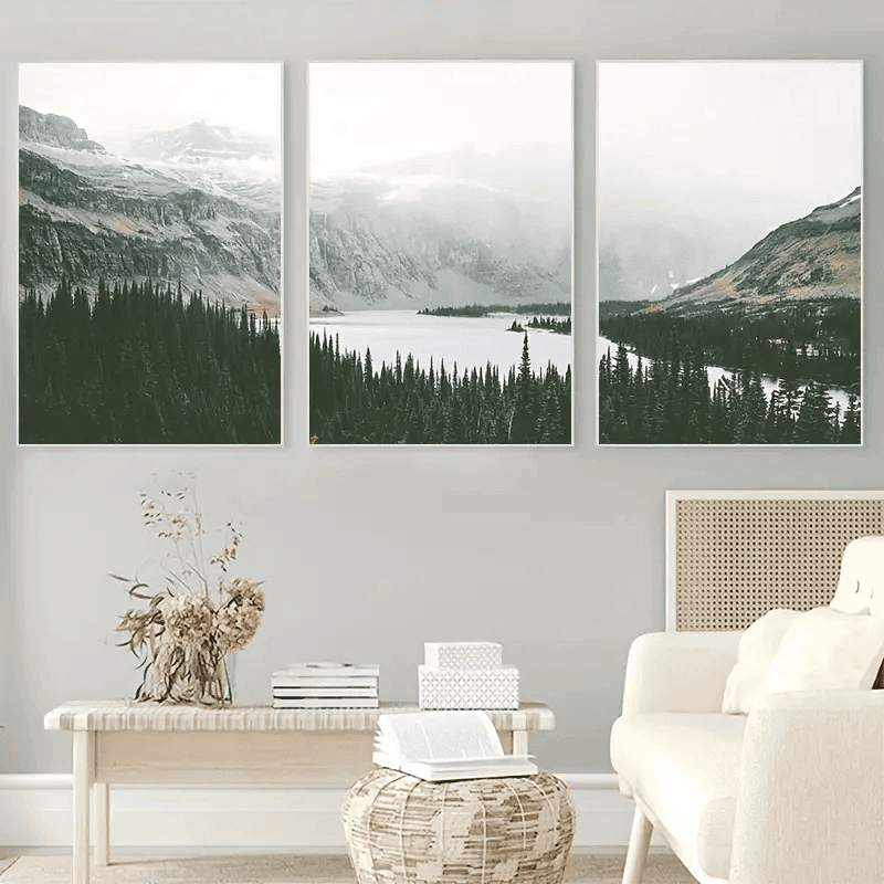 3pcs Mountain Forest Lake Natural Landscape Painting, Canvas Poster, Print Nordic Style Wall Art Picture, Modern Living Room Decoration