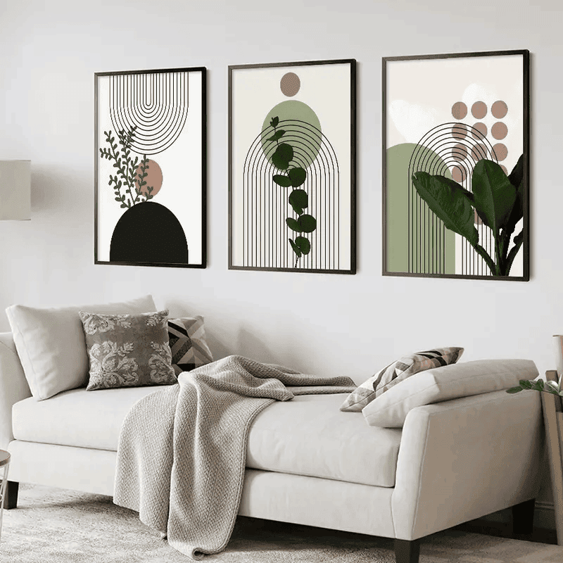 3pcs Nordic Geometry HD Canvas Art Poster, Fresh Plant Art Decor Painting For Living Room, Bedroom, Kids Room, Dormitory Decor, Wall Pictures For Home Decor