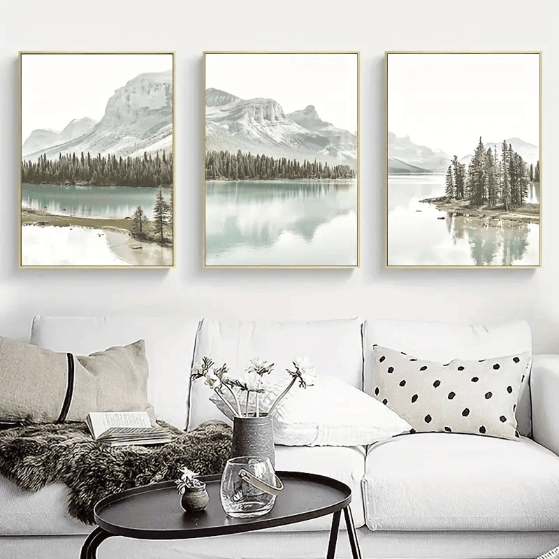 3pcs Nordic Mountain Lake Landscape Canvas Wall Art - Nature Scenery Poster for Home Decor - Print for Living Room