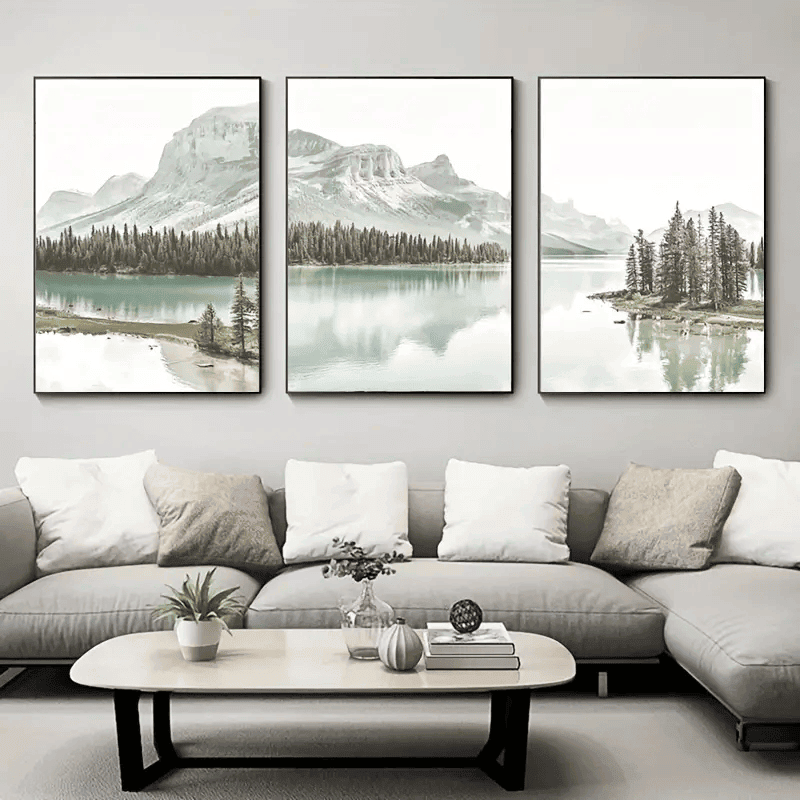 3pcs Nordic Mountain Lake Landscape Canvas Wall Art - Nature Scenery Poster for Home Decor - Print for Living Room
