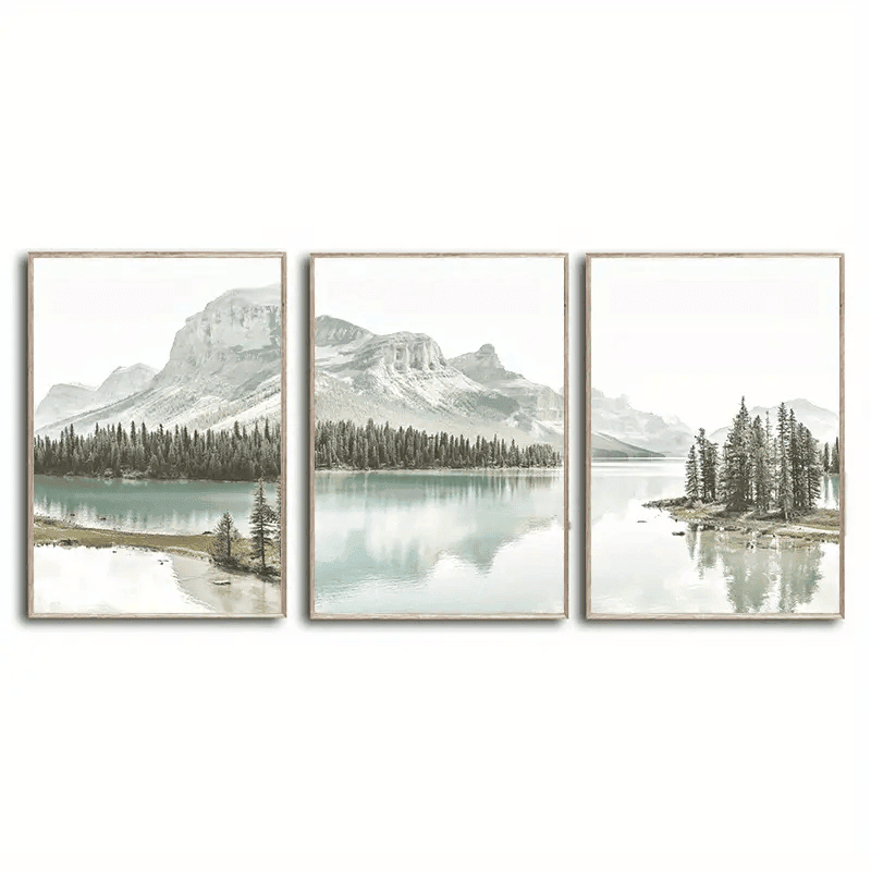 3pcs Nordic Mountain Lake Landscape Canvas Wall Art - Nature Scenery Poster for Home Decor - Print for Living Room