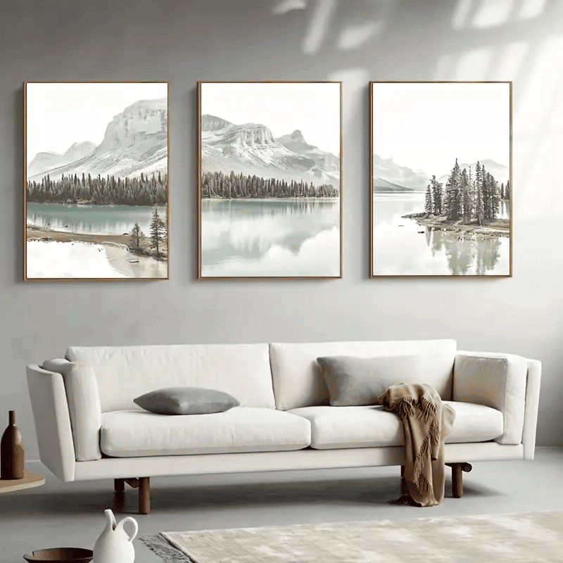 3pcs Nordic Mountain Lake Landscape Canvas Wall Art - Nature Scenery Poster for Home Decor - Print for Living Room
