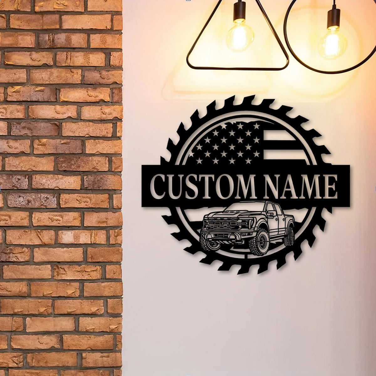 2024 Raptor R Perspective Metal Car Silhouette Sign, Custom American Flag Gear Garage Wall Decor, Gift for Dad