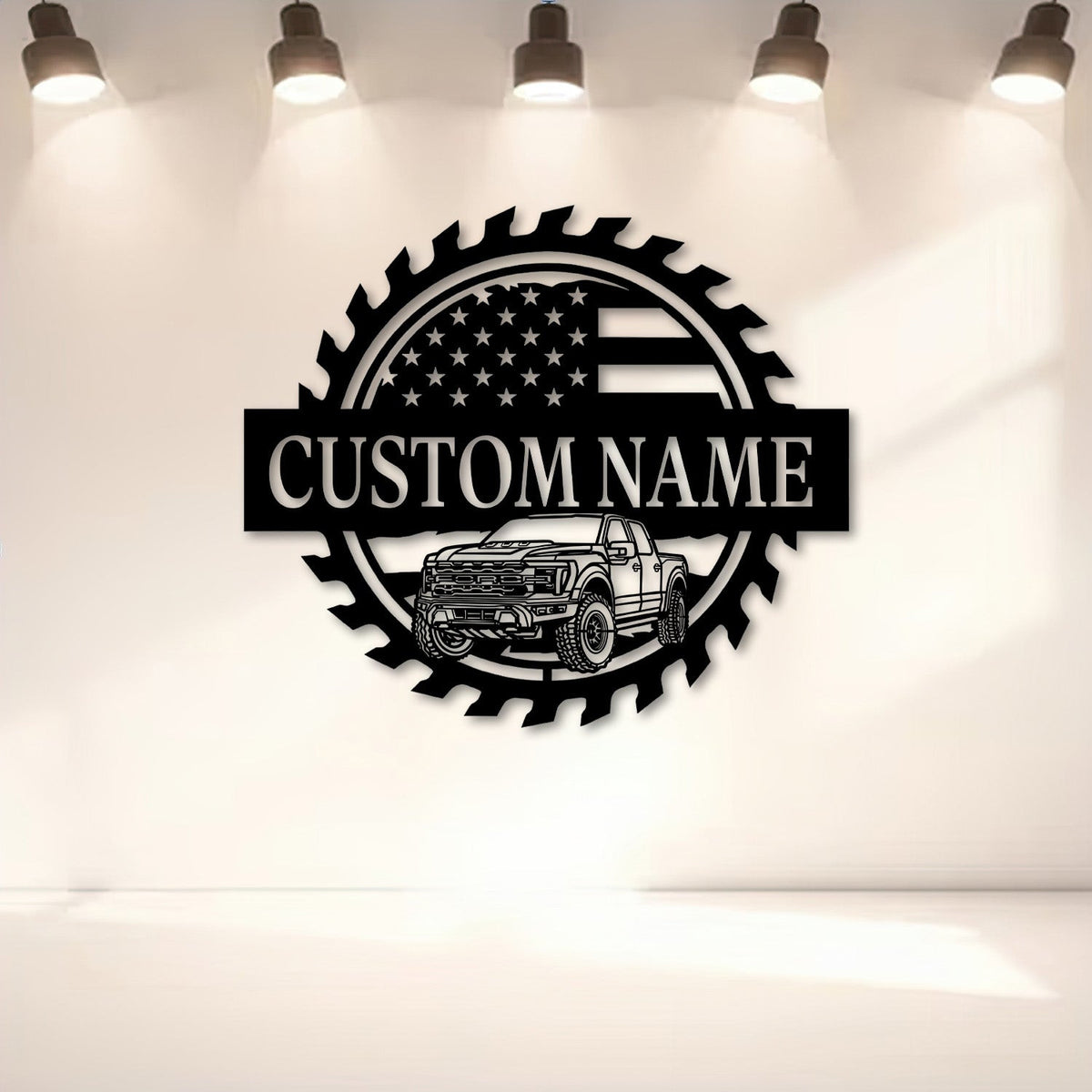 2024 Raptor R Perspective Metal Car Silhouette Sign, Custom American Flag Gear Garage Wall Decor, Gift for Dad