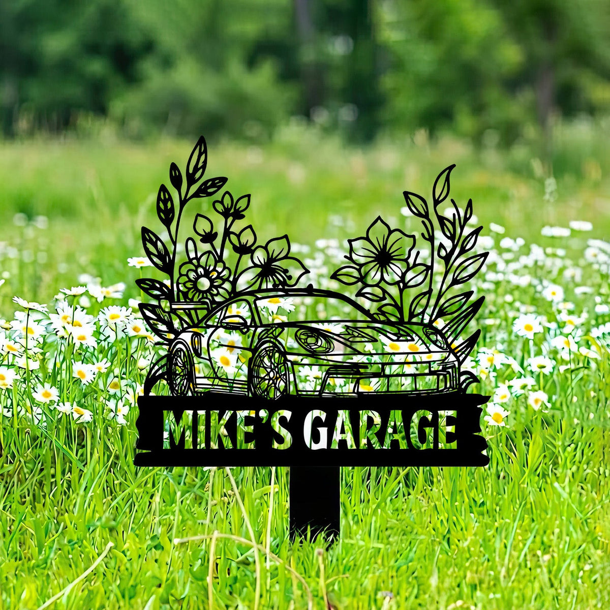 911 992 GT3 RS Angle Silhouette Metal Wall Art Custom Car Personalized Garage Name Floral Home Decor Unique Gift for Men Dad Husband