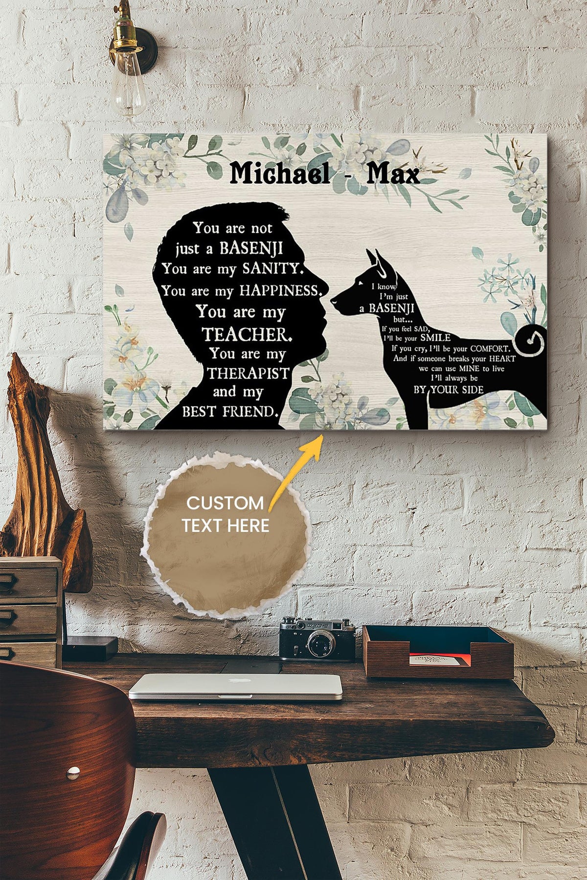 Basenji Boy Therapist Best Friend Personalized Poster - Animal Wall Art - Gift For Dog Lover Dog Foster Puppy Fan Canvas Gallery Wrapped Canvas Framed Gift Idea Framed Prints, Canvas