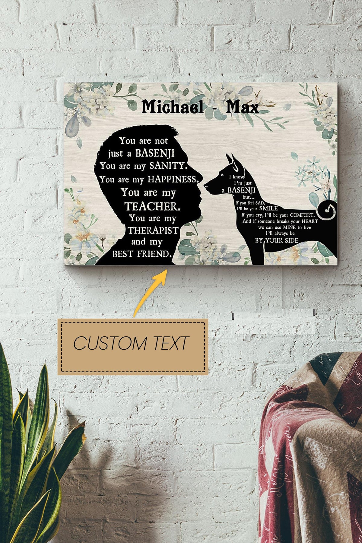 Basenji Boy Therapist Best Friend Personalized Poster - Animal Wall Art - Gift For Dog Lover Dog Foster Puppy Fan Canvas Gallery Wrapped Canvas Framed Gift Idea Framed Prints, Canvas